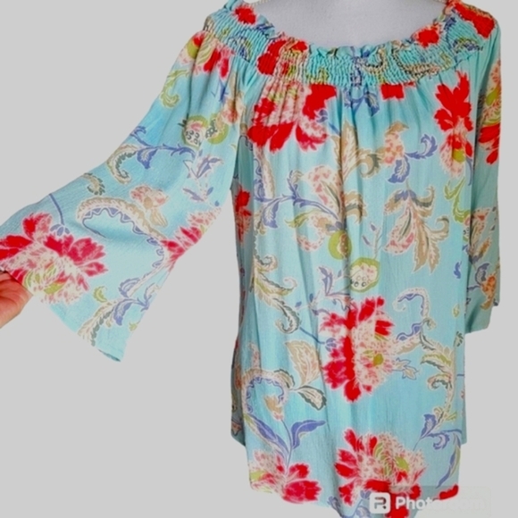 LILLY MAE TOP SZ L  GREEN BLUE PINK - Picture 2 of 6